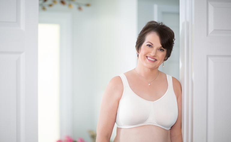 ABC 128 Jacquard Soft Cup Mastectomy Bra in Beige or White. Call us toll-free 800.525.5420.