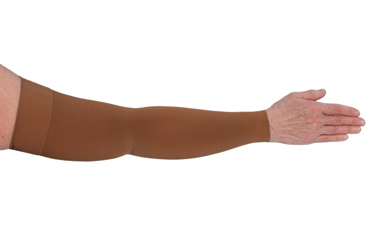 LympheDivas Solid Color Compression Arm Sleeve with Diamond Top Band Mocha Model