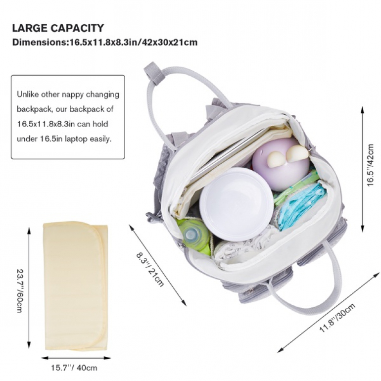 The storage dimensions that the BelleMa bag has for expecting parents.