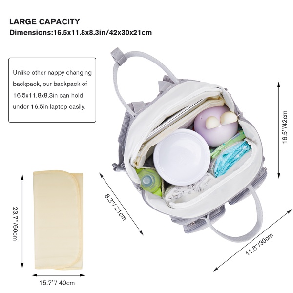 The storage dimensions that the BelleMa bag has for expecting parents.